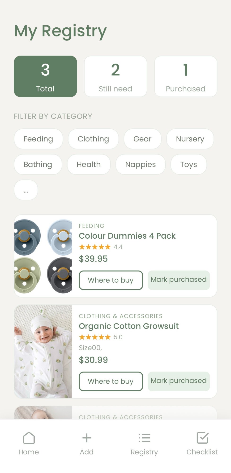 JoeyGift registry screen